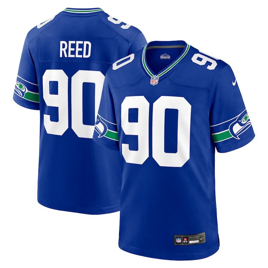 Men Seattle Seahawks 90 Jarran Reed Nike Royal Throwback Player Game NFL Jersey
